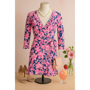 Lilly Pulitzer Women's Jessalynne Romper Inky Navy Flamingle Skort Dress Size XS